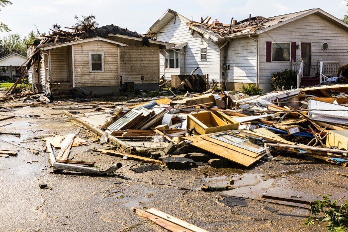 totally damaged houses after tragic natural disaster