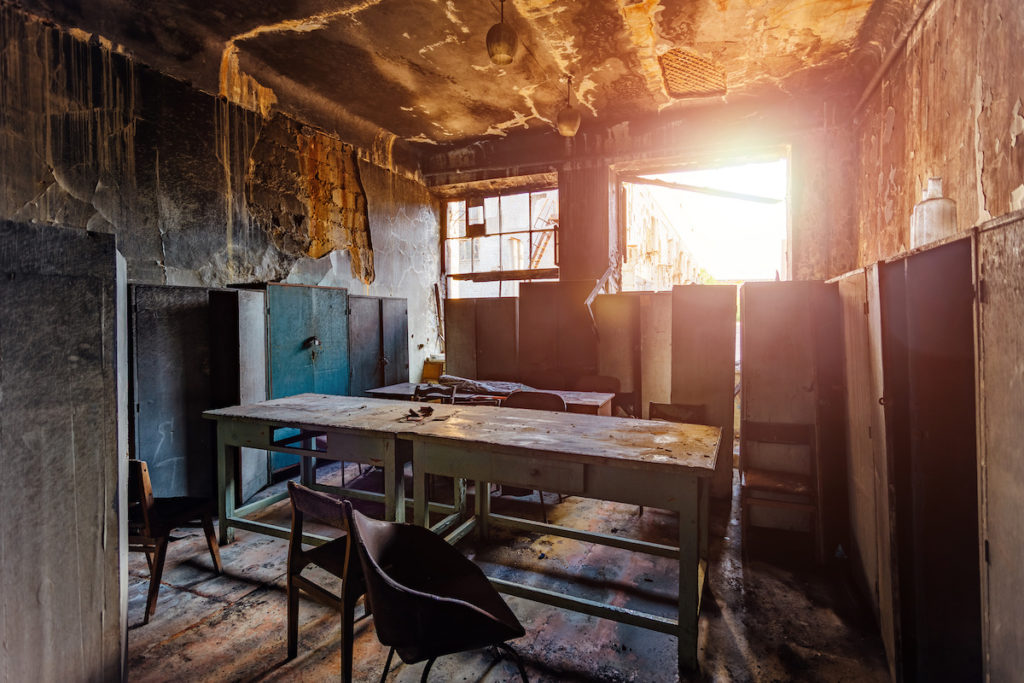 a house totally damages after a fire damage and smoke damage, all the furniture was destroyed by a house fire