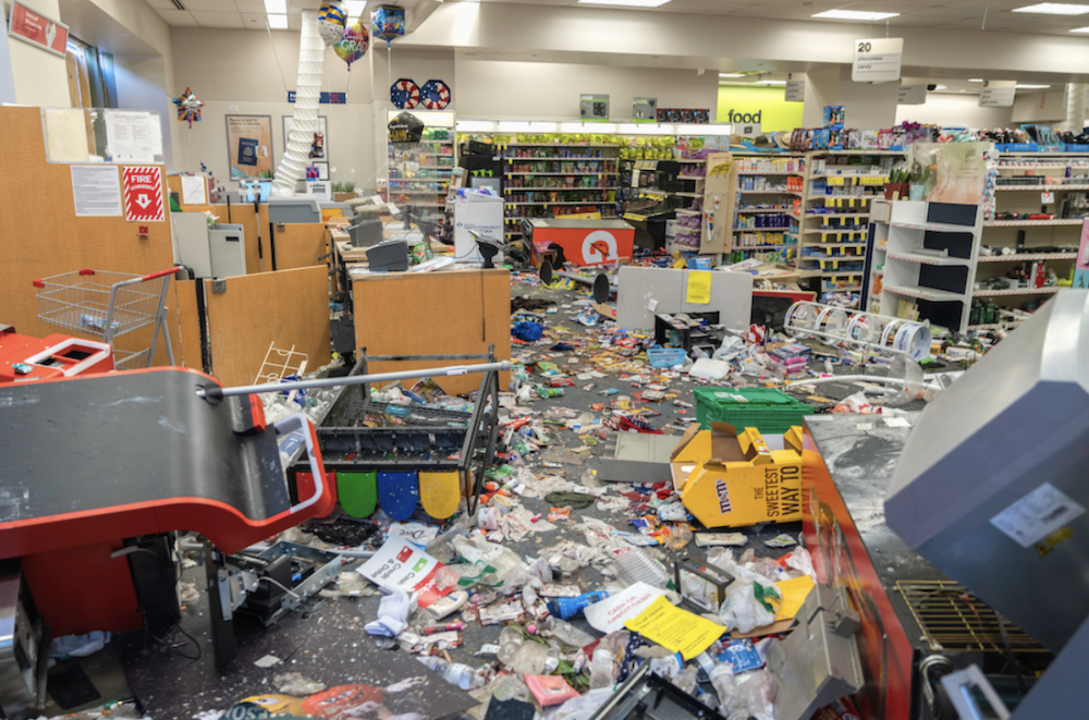 A drug store that fell victim to immense vandalism